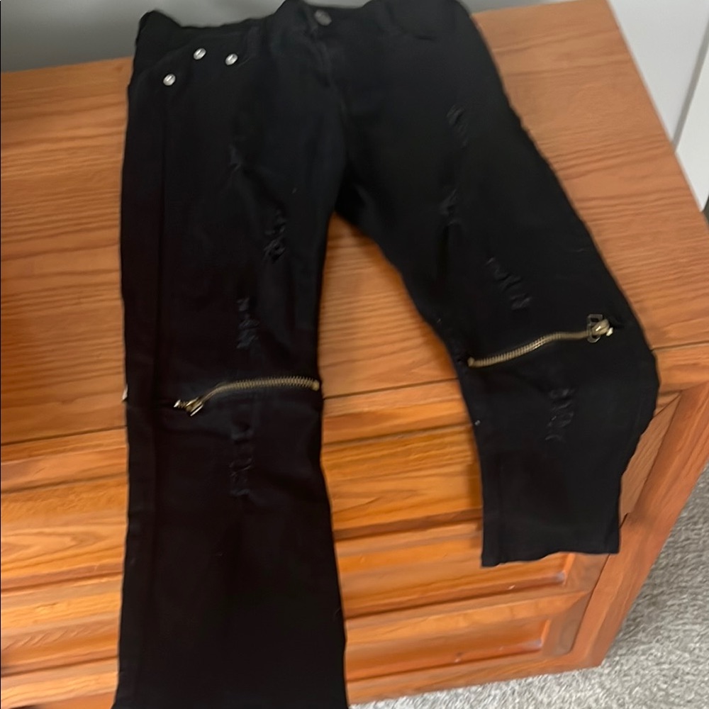 Black Slim Fit Jeans with Knee Zipper